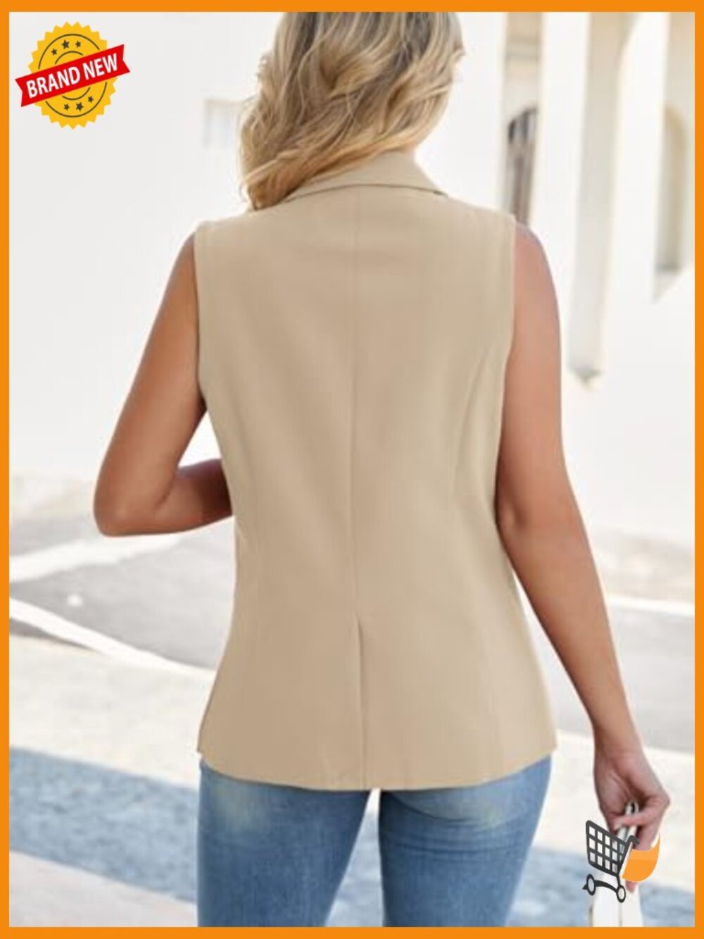 Sleeveless Blazer Vest Lightweight Lined Notch Lapel Button Front Pockets Work - Picture 6 of 7